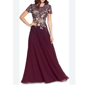 Betsy & Adam Gold Embroidered Ivanna Gown